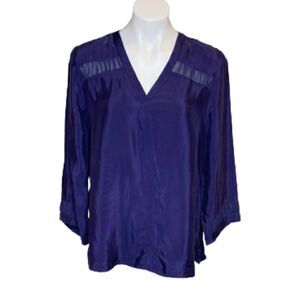 Daniel Rainn for stitch fix NWT navy blue kittie textured blouse size L